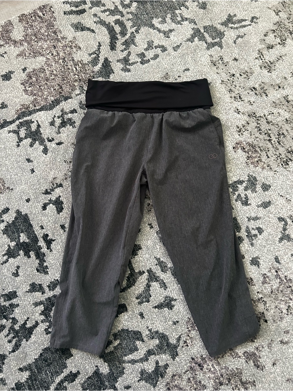 Calia Women’s Gray Capri Pants with Black Fold-Over Waistband